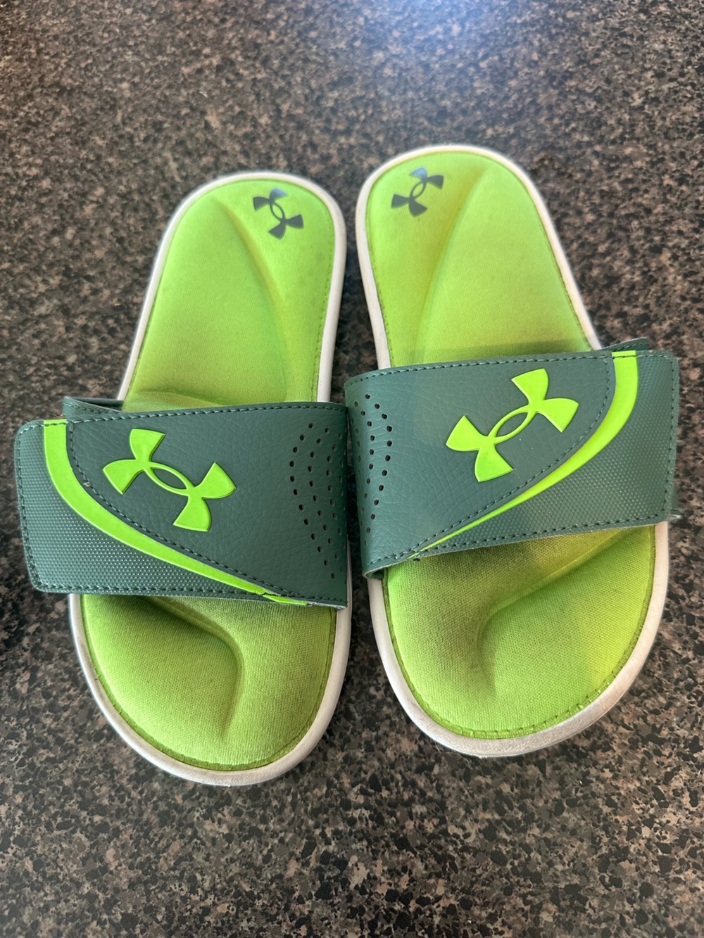 Under Armour Kids Neon Lime and Dark Green Slide Sandals